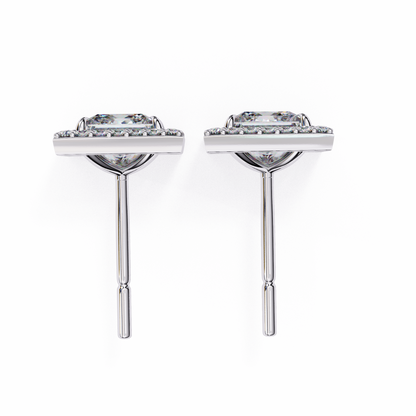 0.84 Ct Halo Style Princess Round Lab Grown Diamond Stud Earrings