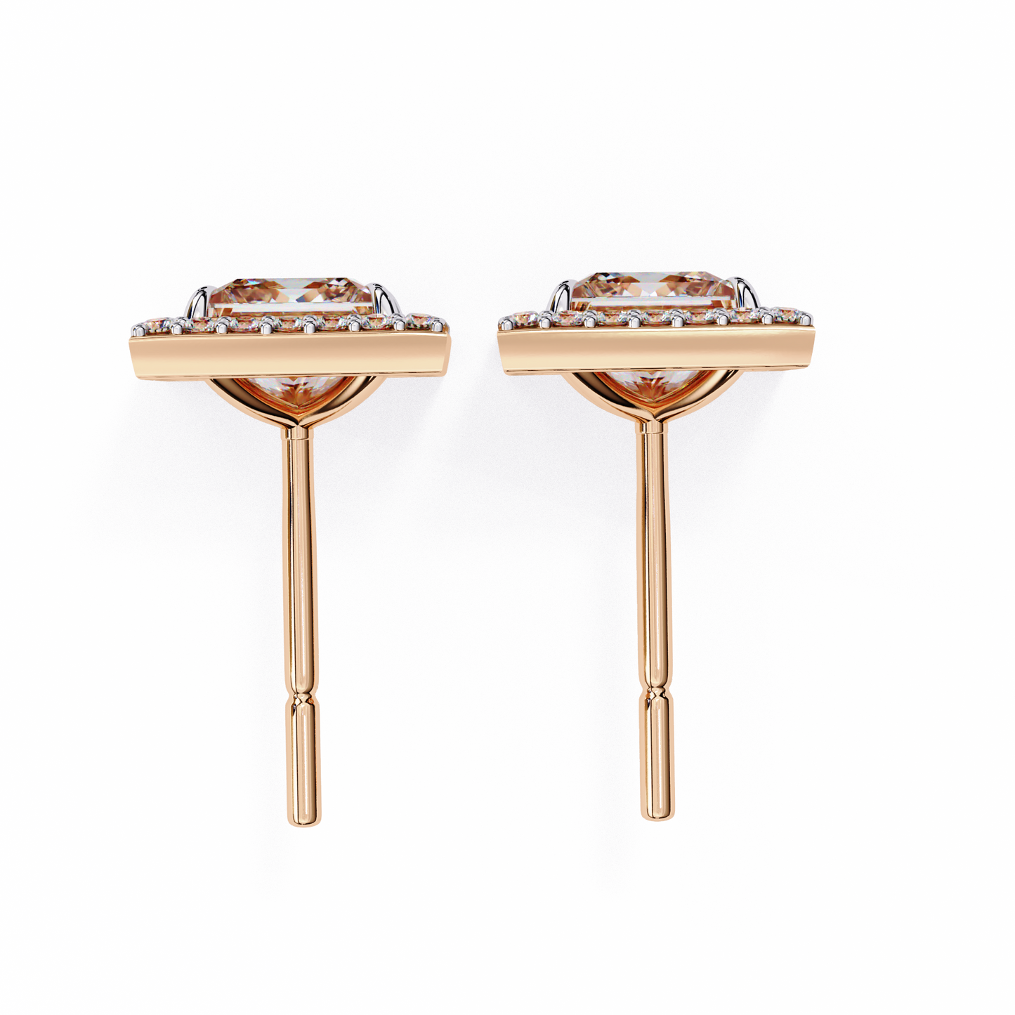 0.84 Ct Halo Style Princess Round Lab Grown Diamond Stud Earrings