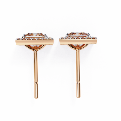 0.84 Ct Halo Style Princess Round Lab Grown Diamond Stud Earrings