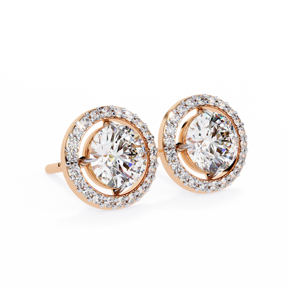 0.92 ct Round  Lab Grown Diamond Halo Earrings The perfect blend of classic elegance and modern style