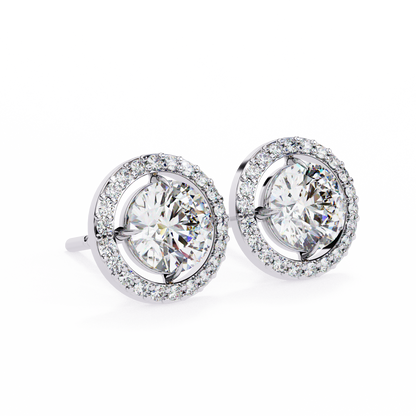 0.92 ct Round  Lab Grown Diamond Halo Earrings The perfect blend of classic elegance and modern style