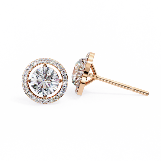 0.92 ct Round  Lab Grown Diamond Halo Earrings The perfect blend of classic elegance and modern style