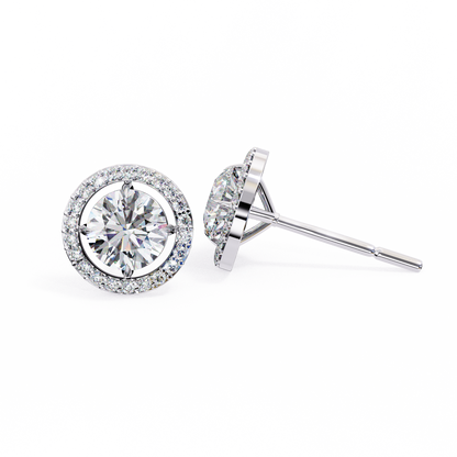 0.92 ct Round  Lab Grown Diamond Halo Earrings The perfect blend of classic elegance and modern style