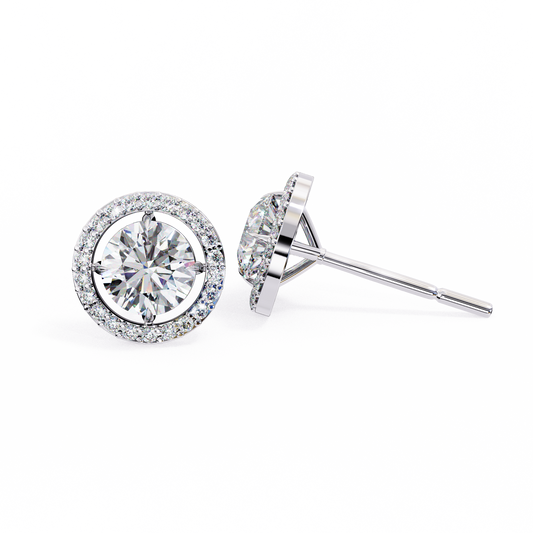 0.92 ct Round  Lab Grown Diamond Halo Earrings The perfect blend of classic elegance and modern style