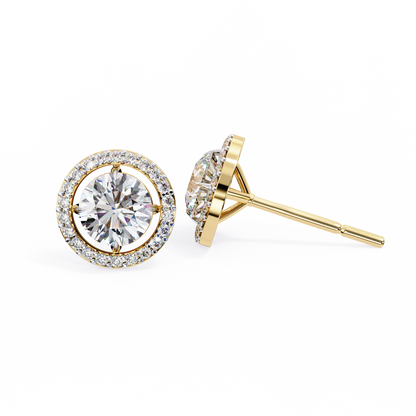 0.92 ct Round  Lab Grown Diamond Halo Earrings The perfect blend of classic elegance and modern style