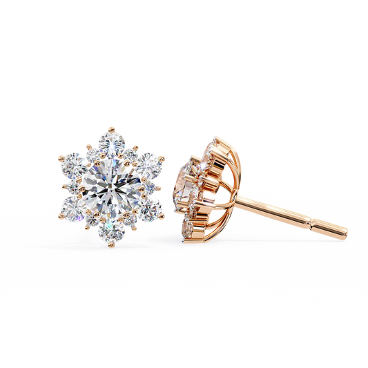 0.72 Ct  Round  Lab‑Grown Diamond Floral Earrings – Ethical & Sparkling Studs