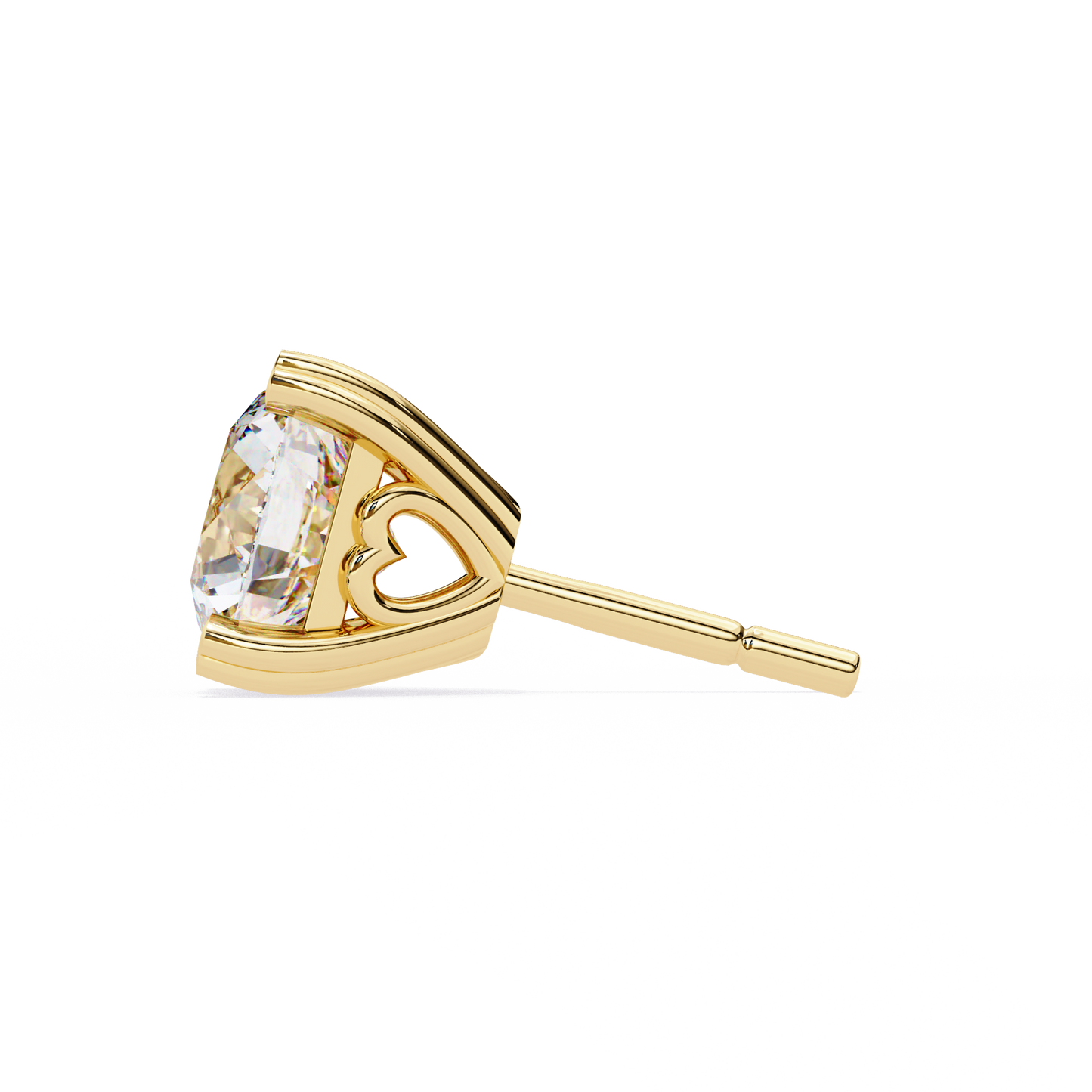 Heart Basket Lab‑Grown Diamond Studs – 2.57 Ct Round, 4‑Prong Gold Elegance