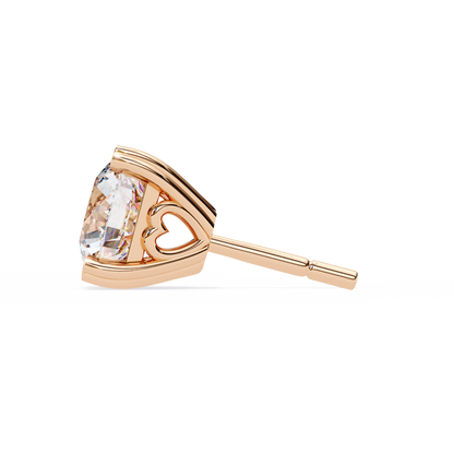Heart Basket Lab‑Grown Diamond Studs – 2.57 Ct Round, 4‑Prong Gold Elegance