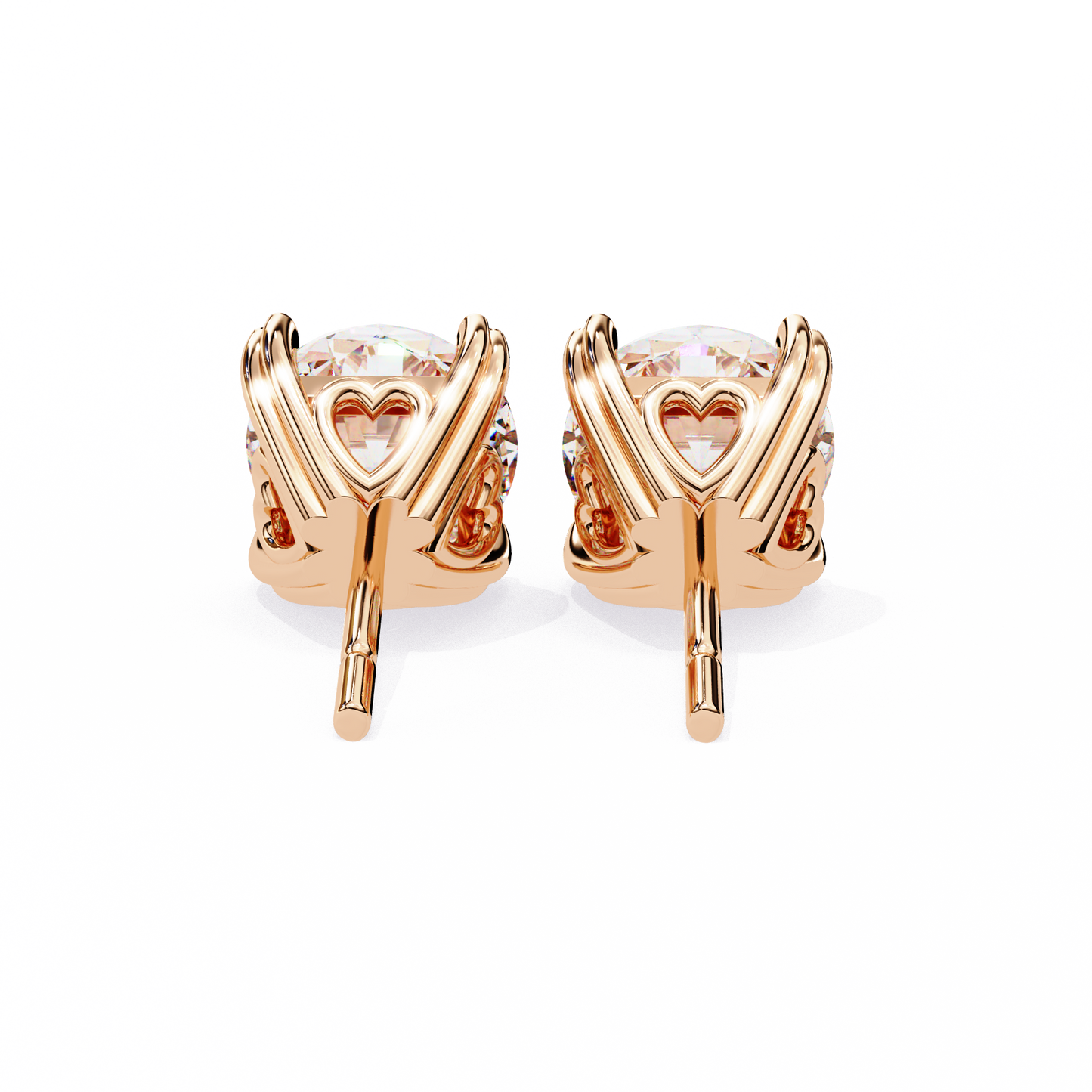 Heart Basket Lab‑Grown Diamond Studs – 2.57 Ct Round, 4‑Prong Gold Elegance