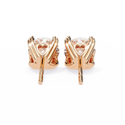 Heart Basket Lab‑Grown Diamond Studs – 2.57 Ct Round, 4‑Prong Gold Elegance
