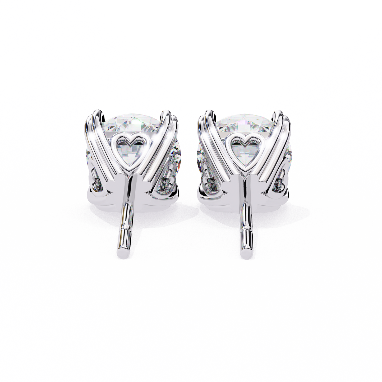 Heart Basket Lab‑Grown Diamond Studs – 2.57 Ct Round, 4‑Prong Gold Elegance