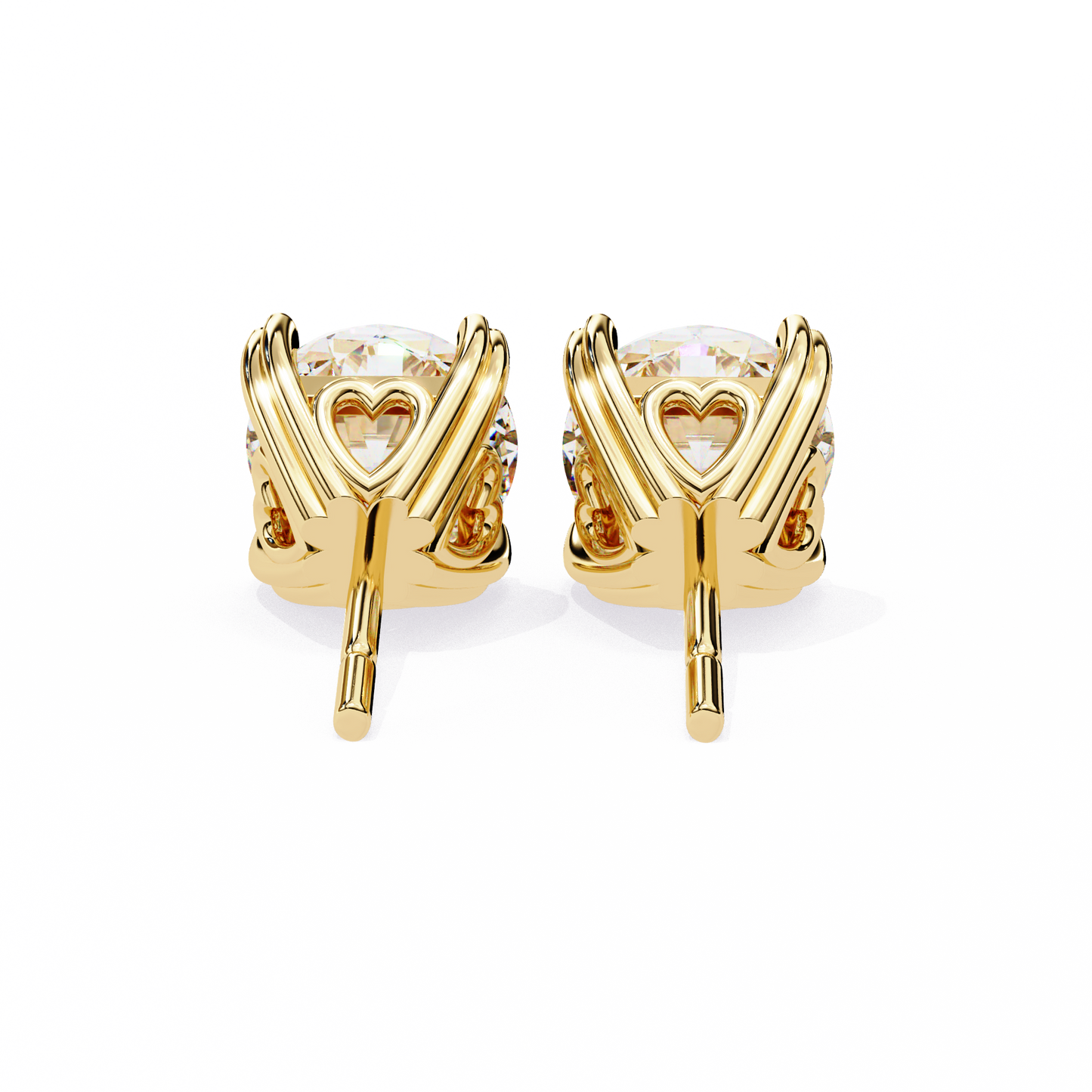 Heart Basket Lab‑Grown Diamond Studs – 2.57 Ct Round, 4‑Prong Gold Elegance
