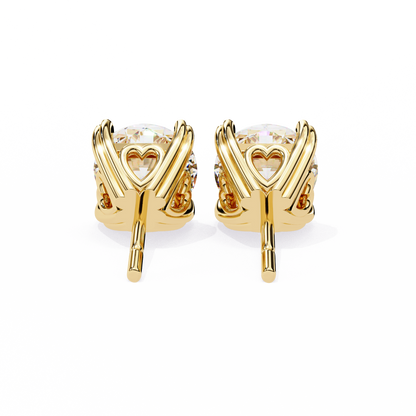Heart Basket Lab‑Grown Diamond Studs – 2.57 Ct Round, 4‑Prong Gold Elegance