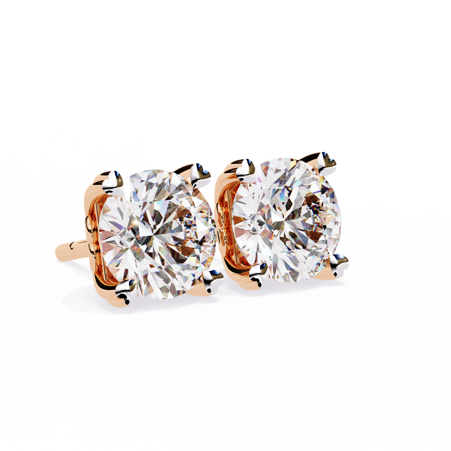 Heart Basket Lab‑Grown Diamond Studs – 2.57 Ct Round, 4‑Prong Gold Elegance