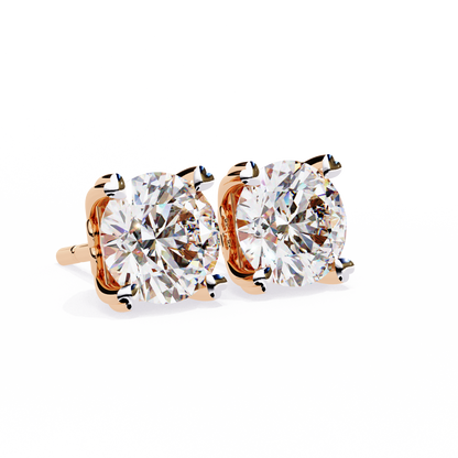 Heart Basket Lab‑Grown Diamond Studs – 2.57 Ct Round, 4‑Prong Gold Elegance