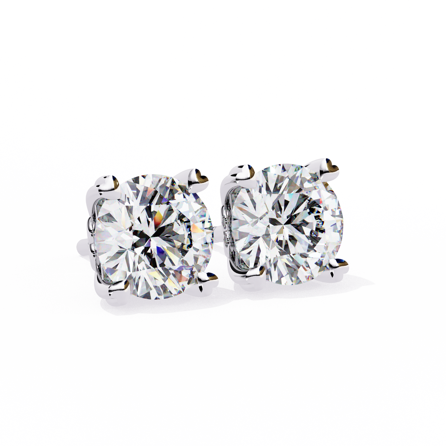 Heart Basket Lab‑Grown Diamond Studs – 2.57 Ct Round, 4‑Prong Gold Elegance