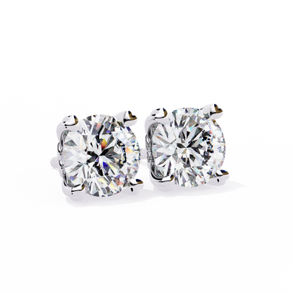 Heart Basket Lab‑Grown Diamond Studs – 2.57 Ct Round, 4‑Prong Gold Elegance