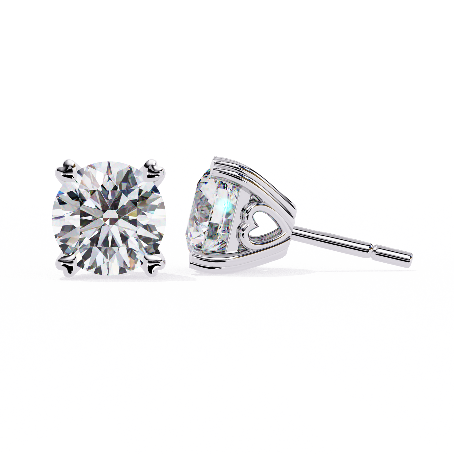 Heart Basket Lab‑Grown Diamond Studs – 2.57 Ct Round, 4‑Prong Gold Elegance