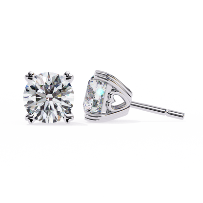 Heart Basket Lab‑Grown Diamond Studs – 2.57 Ct Round, 4‑Prong Gold Elegance