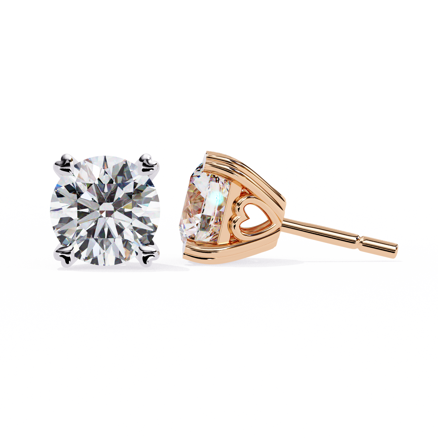 Heart Basket Lab‑Grown Diamond Studs – 2.57 Ct Round, 4‑Prong Gold Elegance