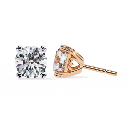 Heart Basket Lab‑Grown Diamond Studs – 2.57 Ct Round, 4‑Prong Gold Elegance