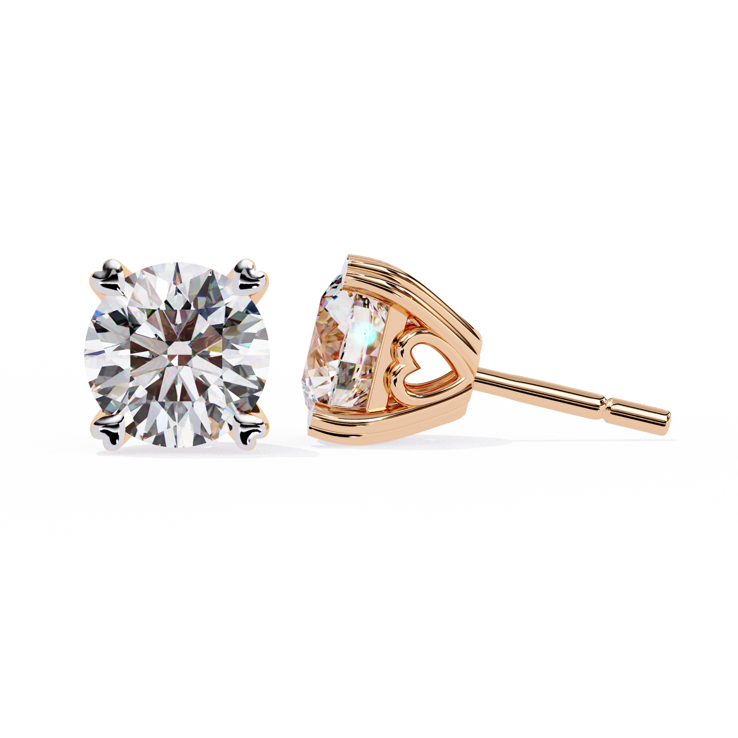 Heart Basket Lab‑Grown Diamond Studs – 2.57 Ct Round, 4‑Prong Gold Elegance