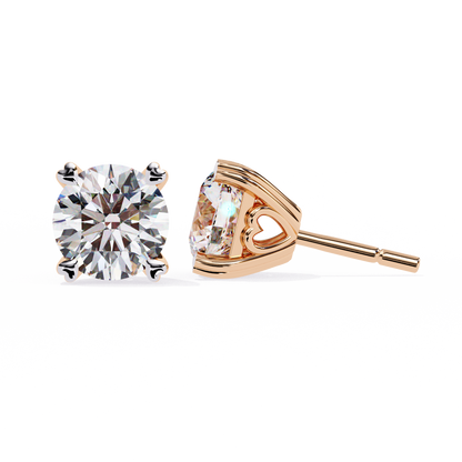 Heart Basket Lab‑Grown Diamond Studs – 2.57 Ct Round, 4‑Prong Gold Elegance