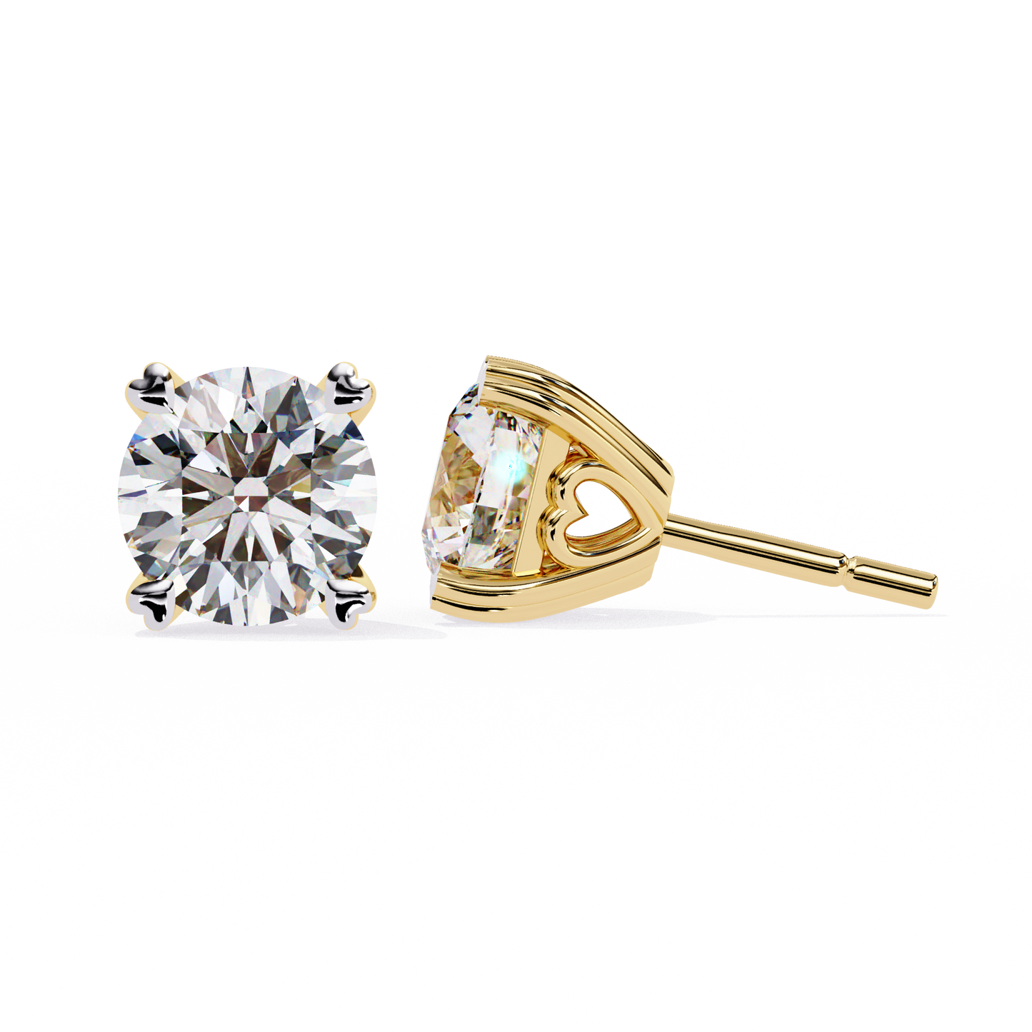 Heart Basket Lab‑Grown Diamond Studs – 2.57 Ct Round, 4‑Prong Gold Elegance