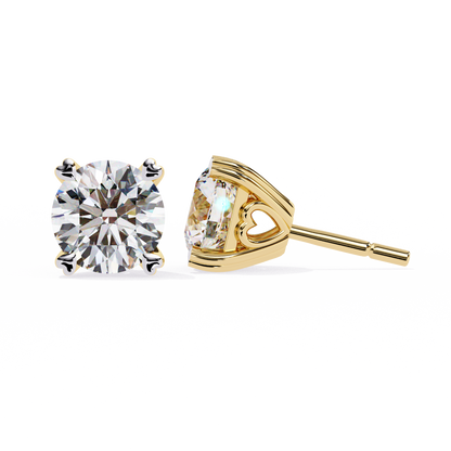 Heart Basket Lab‑Grown Diamond Studs – 2.57 Ct Round, 4‑Prong Gold Elegance