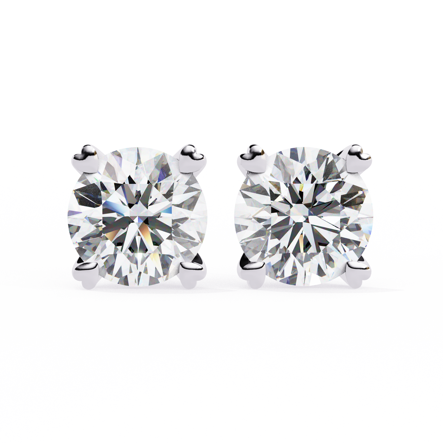 Heart Basket Lab‑Grown Diamond Studs – 2.57 Ct Round, 4‑Prong Gold Elegance
