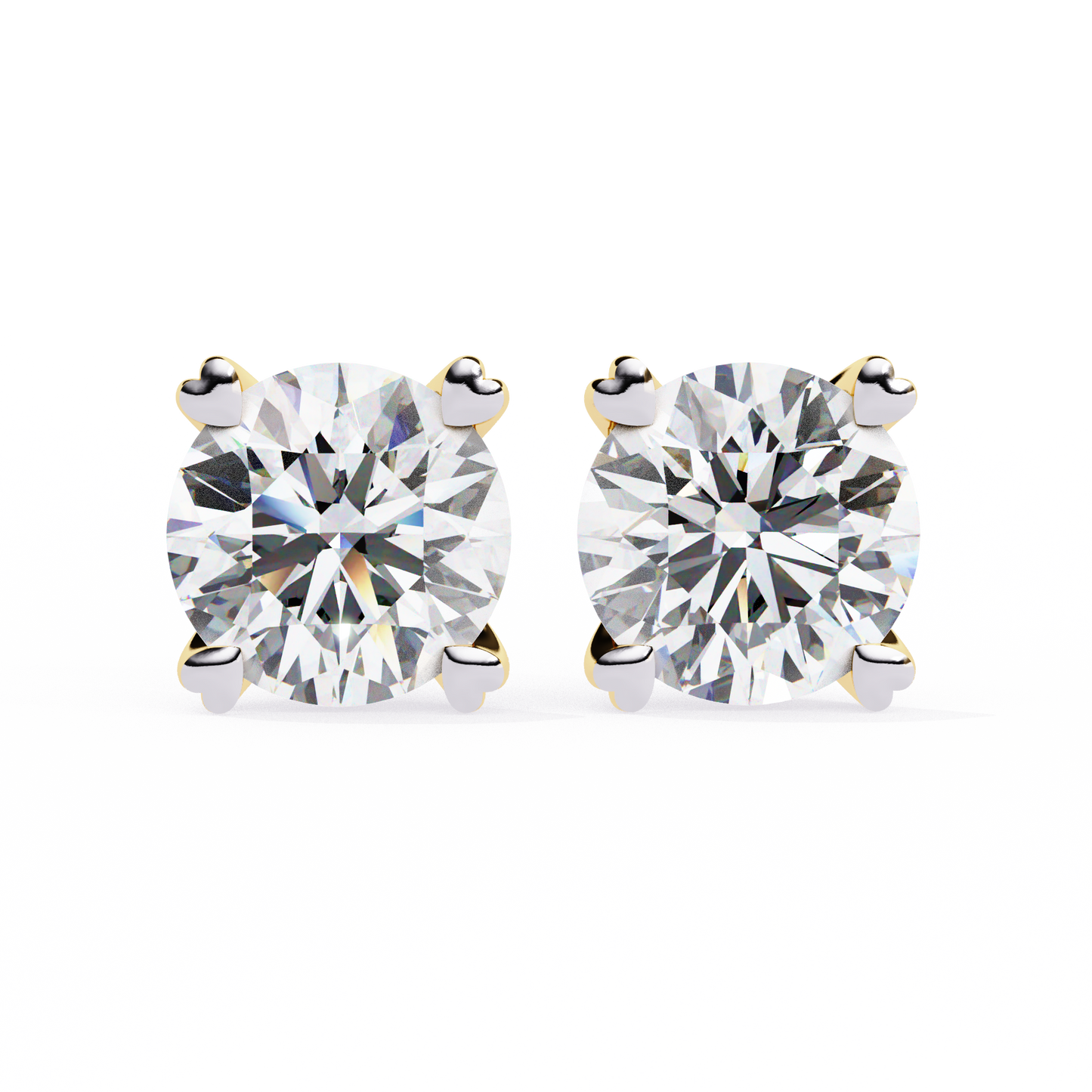 Heart Basket Lab‑Grown Diamond Studs – 2.57 Ct Round, 4‑Prong Gold Elegance