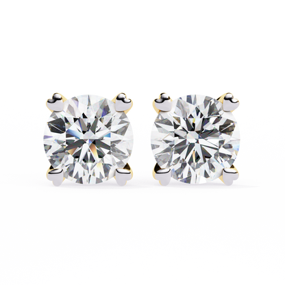 Heart Basket Lab‑Grown Diamond Studs – 2.57 Ct Round, 4‑Prong Gold Elegance
