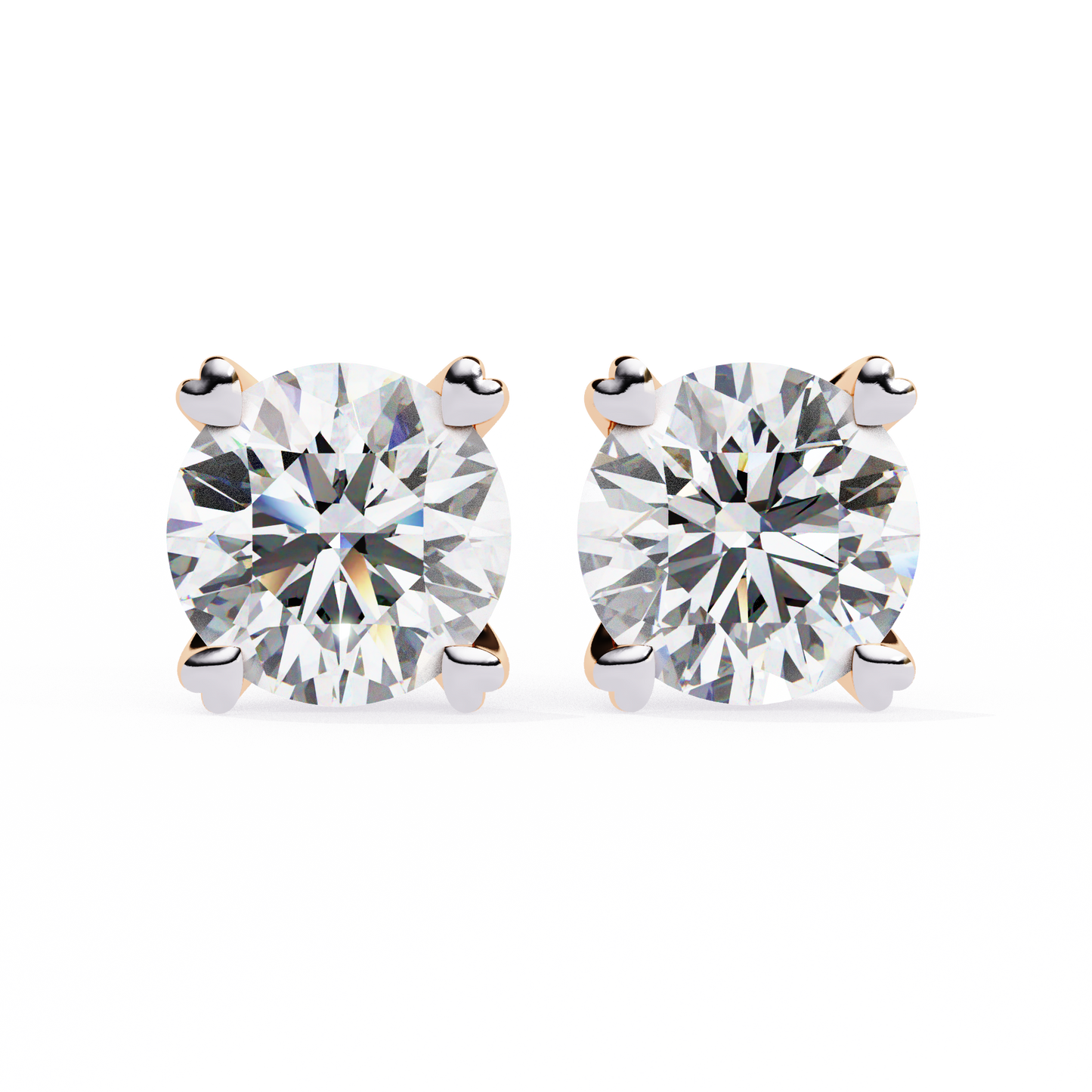 Heart Basket Lab‑Grown Diamond Studs – 2.57 Ct Round, 4‑Prong Gold Elegance