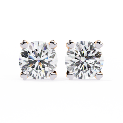 Heart Basket Lab‑Grown Diamond Studs – 2.57 Ct Round, 4‑Prong Gold Elegance