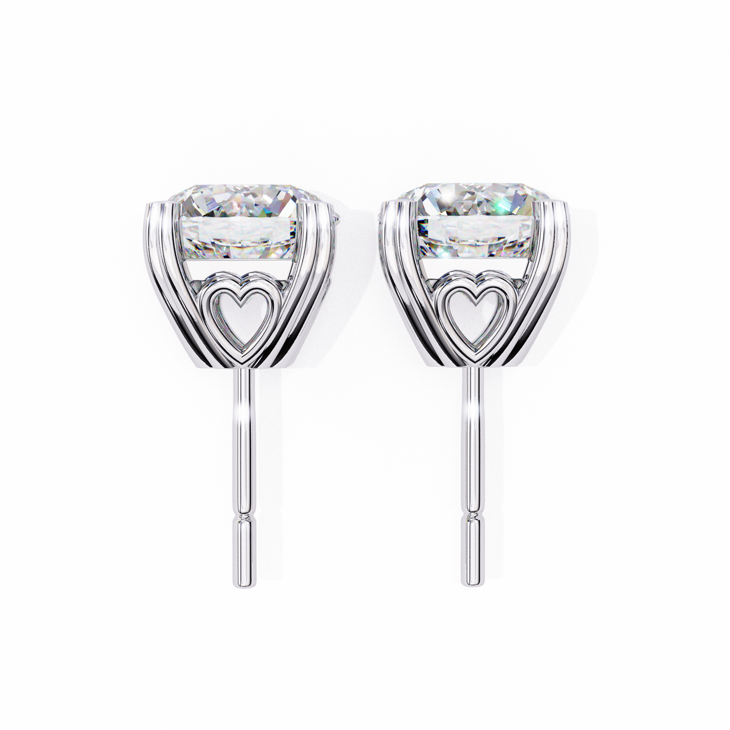 Heart Basket Lab‑Grown Diamond Studs – 2.57 Ct Round, 4‑Prong Gold Elegance