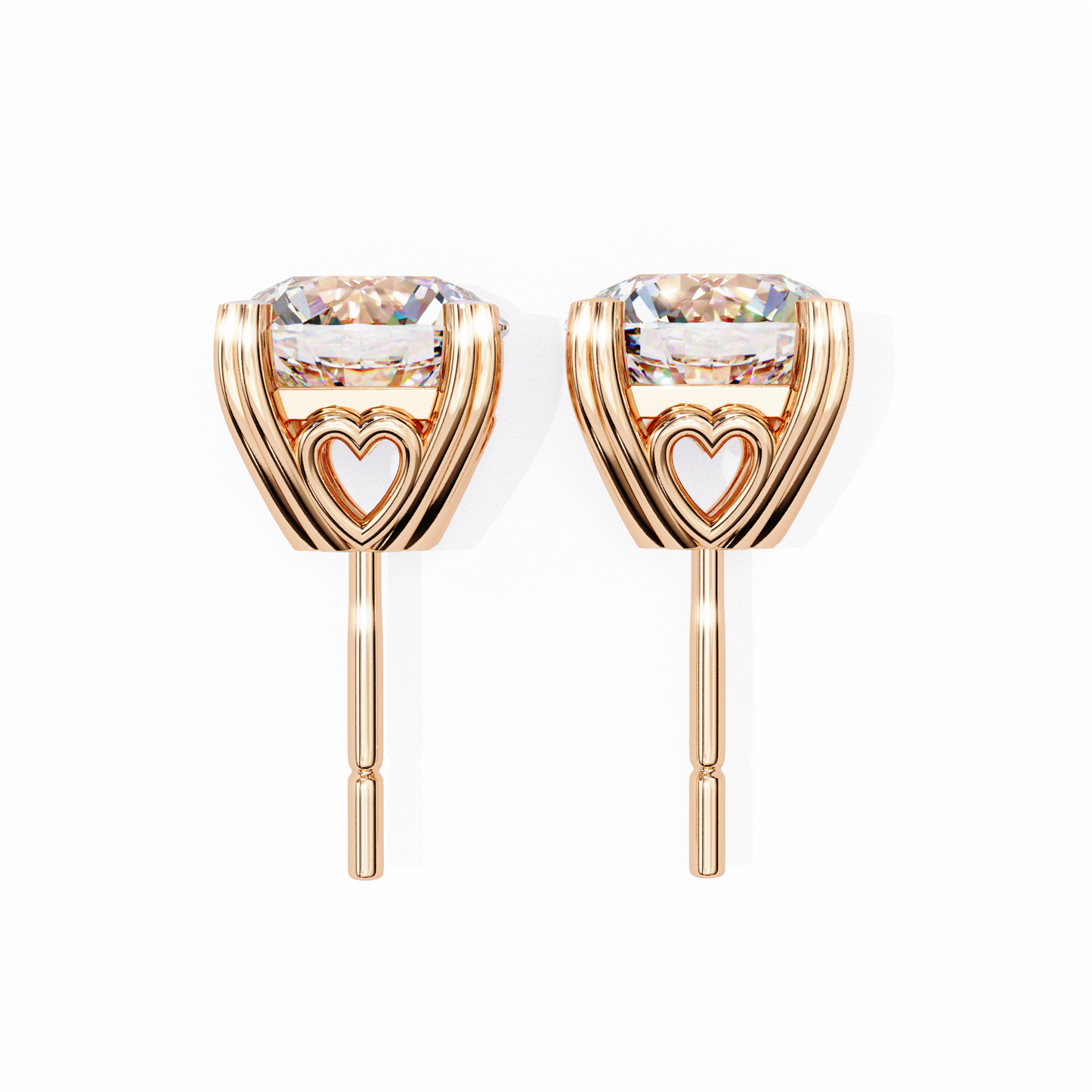 Heart Basket Lab‑Grown Diamond Studs – 2.57 Ct Round, 4‑Prong Gold Elegance