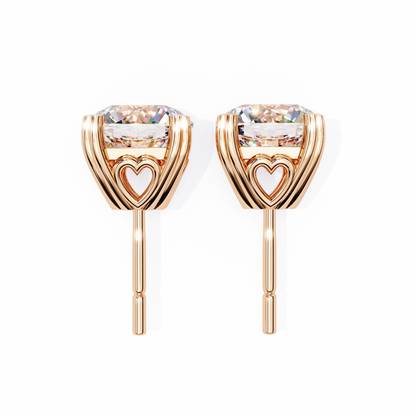 Heart Basket Lab‑Grown Diamond Studs – 2.57 Ct Round, 4‑Prong Gold Elegance