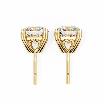Heart Basket Lab‑Grown Diamond Studs – 2.57 Ct Round, 4‑Prong Gold Elegance