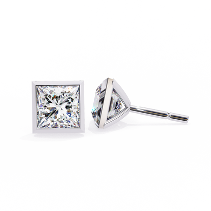 Elegant Bezel Princess Solitaire Earrings – 1.77 Ct Lab‑Grown diamond Brilliance
