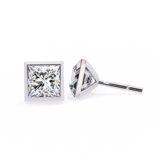 Elegant Bezel Princess Solitaire Earrings – 1.77 Ct Lab‑Grown diamond Brilliance
