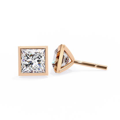Elegant Bezel Princess Solitaire Earrings – 1.77 Ct Lab‑Grown diamond Brilliance