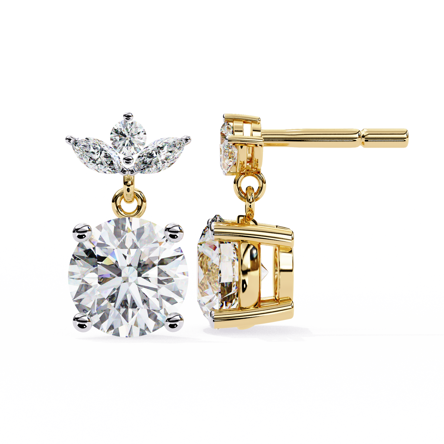 Drop & Dangle Round & Marquise Earrings – 2.02 Ct Lab‑Grown Diamonds