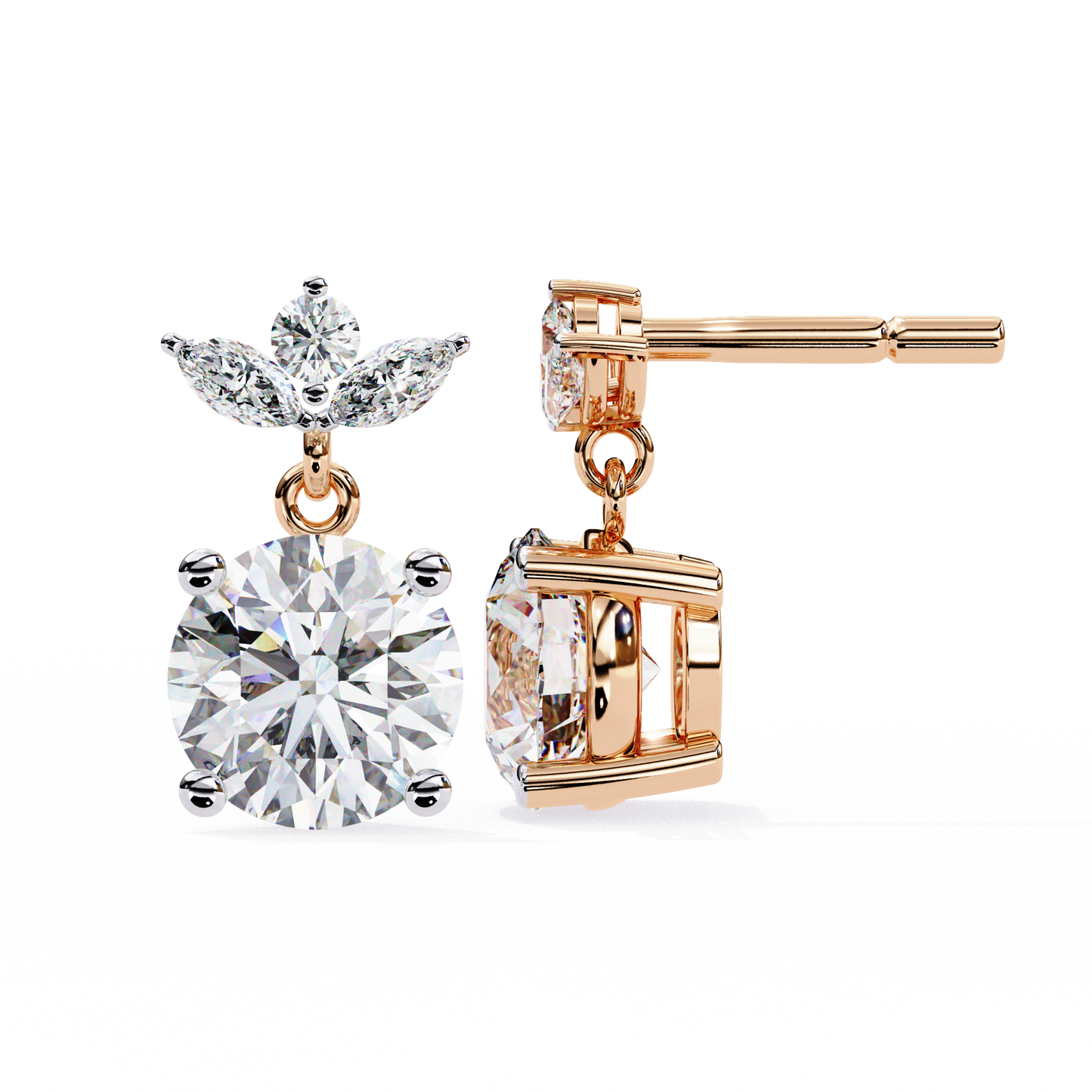Drop & Dangle Round & Marquise Earrings – 2.02 Ct Lab‑Grown Diamonds
