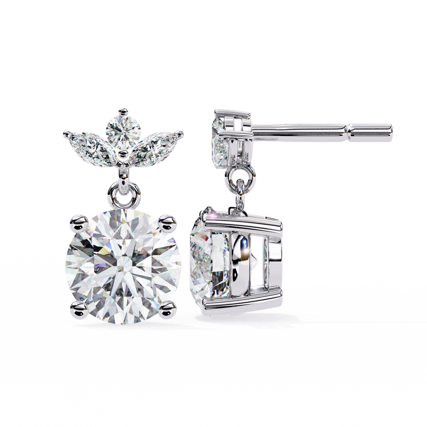 Drop & Dangle Round & Marquise Earrings – 2.02 Ct Lab‑Grown Diamonds