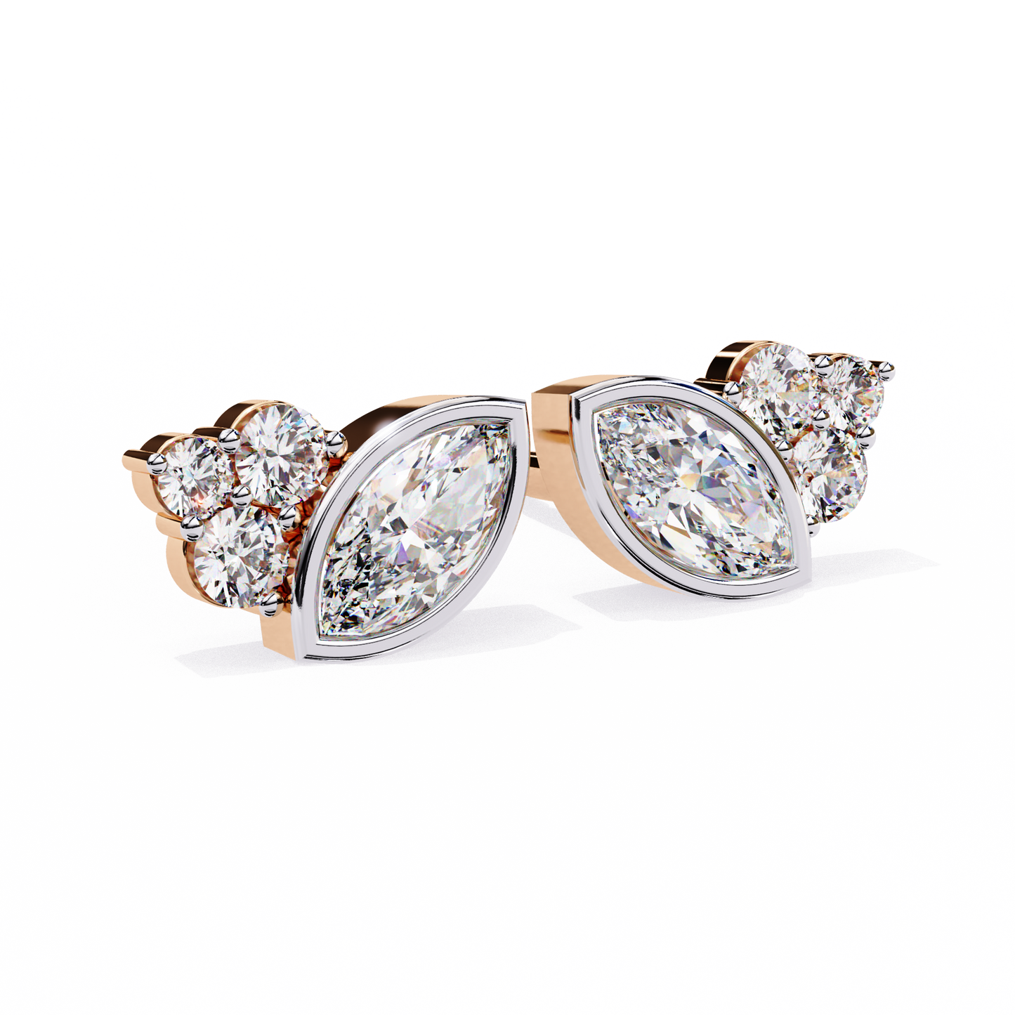0.47 Ct Marquise Bezel Set with Round Lab grown Diamond Earrings