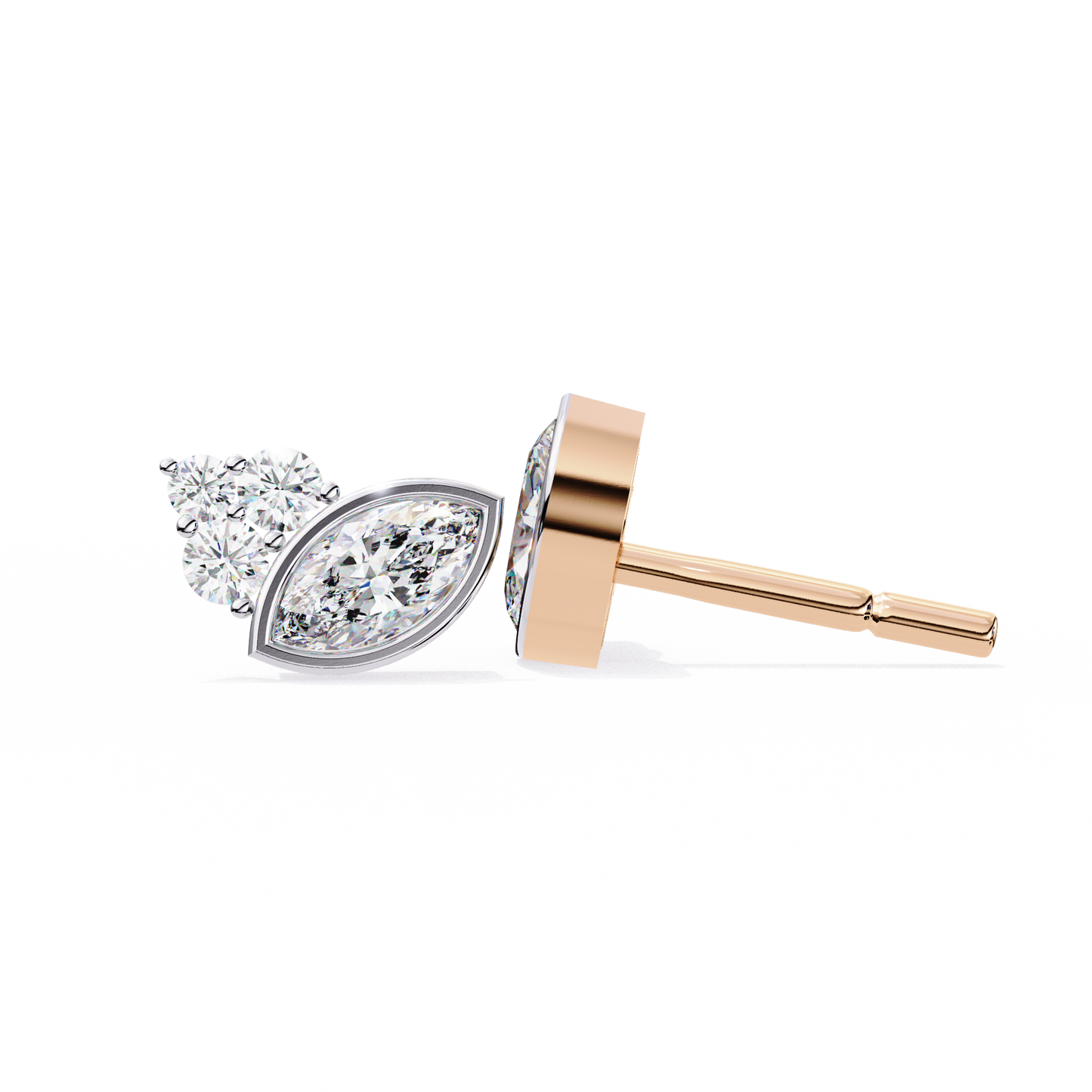 0.47 Ct Marquise Bezel Set with Round Lab grown Diamond Earrings