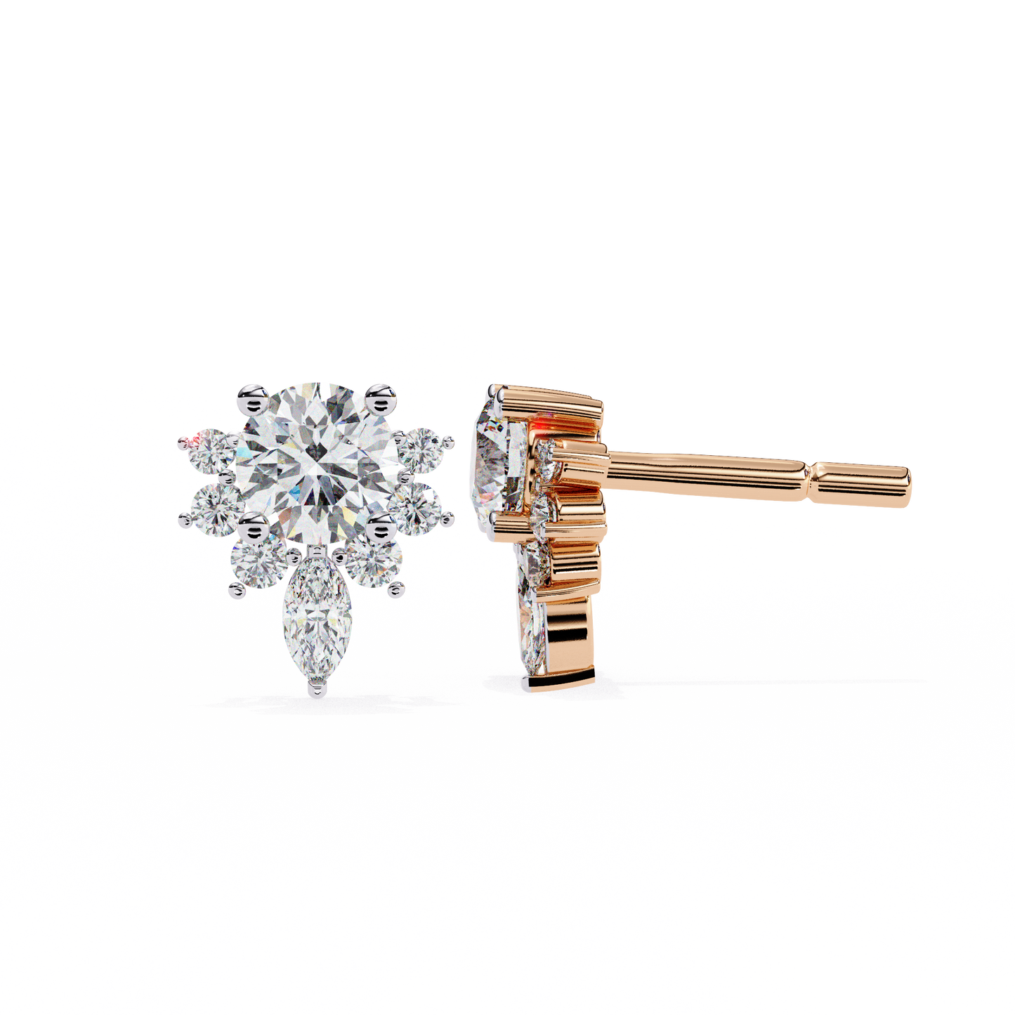 0.68 Ct Lotus Style Round Lab grown Diamond Stud Earrings