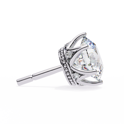 Round Cut 2.62 Ct Lab Grown Diamond Studs with Hidden Halo Setting