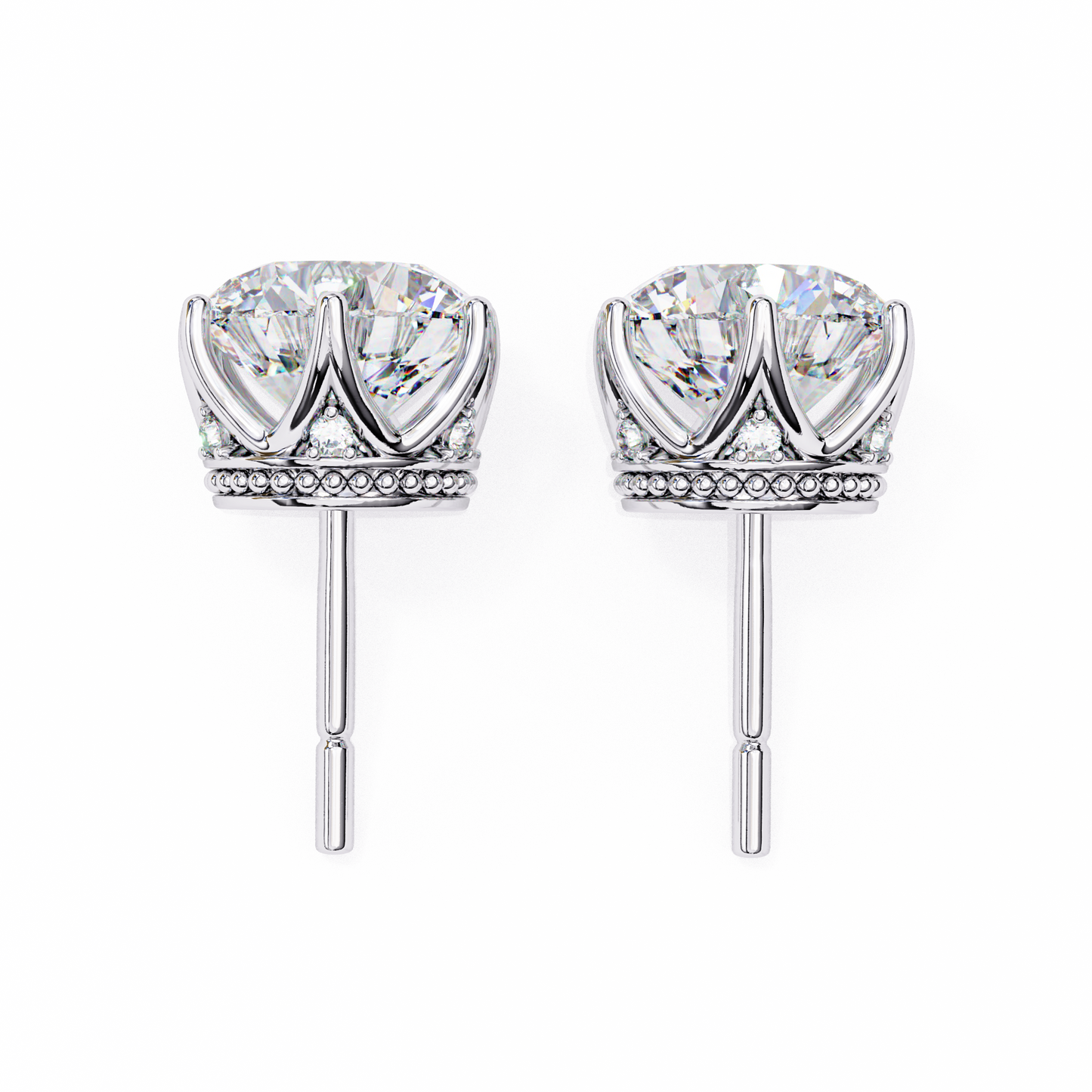 Round Cut 2.62 Ct Lab Grown Diamond Studs with Hidden Halo Setting