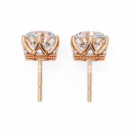 Round Cut 2.62 Ct Lab Grown Diamond Studs with Hidden Halo Setting